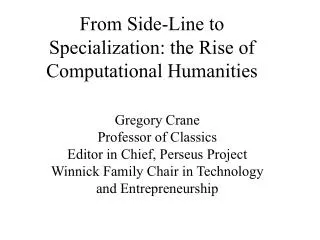 From Side-Line to Specialization: the Rise of Computational Humanities