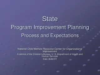 State Program Improvement Planning Process and Expectations