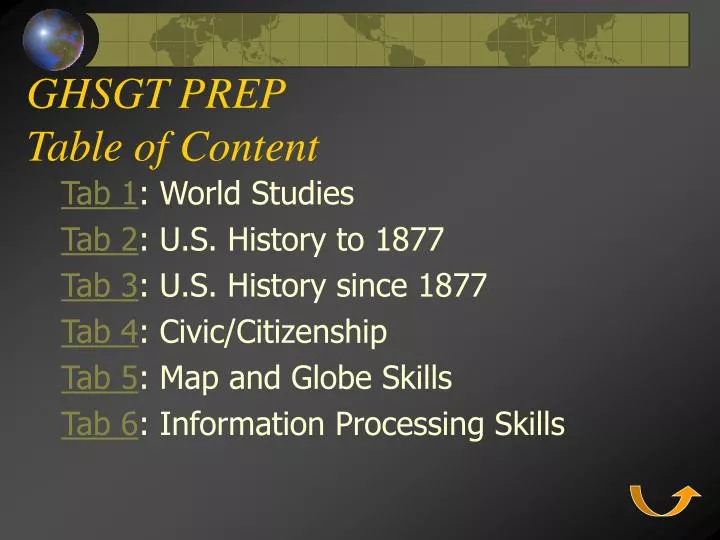 ghsgt prep table of content