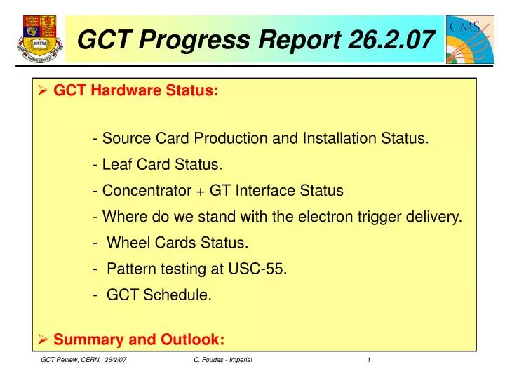 gct progress report 26 2 07