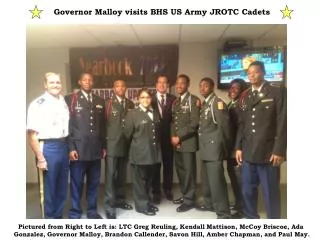 Governor Malloy visits BHS US Army JROTC Cadets