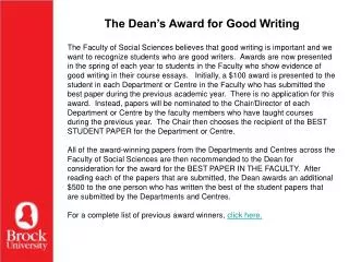 The Dean’s Award for Good Writing