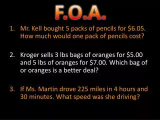 Mr. Kell bought 5 packs of pencils for $6.05. How much would one pack of pencils cost?