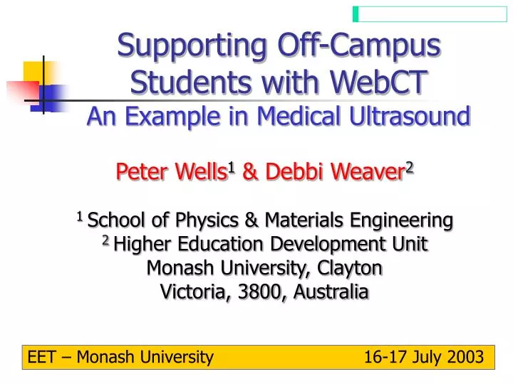 supporting off campus students with webct an example in medical ultrasound
