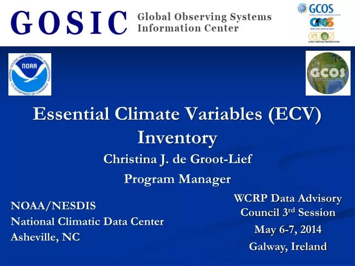 essential climate variables ecv inventory