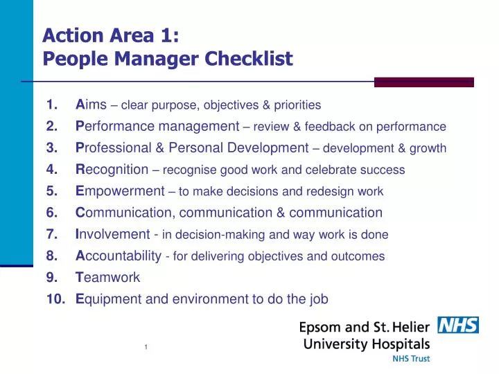 action area 1 people manager checklist
