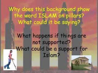 Why does this background show the word ISLAM on pillars? What could it be saying?