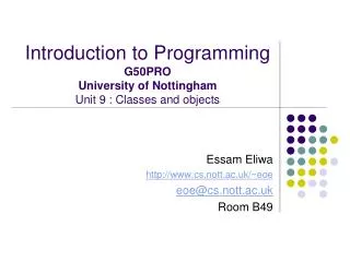 introduction to programming g50pro university of nottingham unit 9 classes and objects