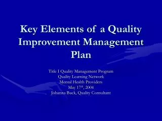 Key Elements of a Quality Improvement Management Plan
