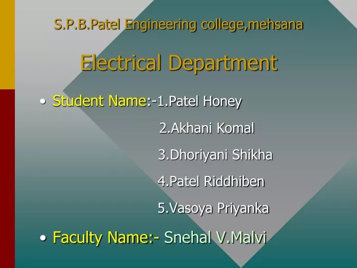 s p b patel engineering college mehsana electrical department