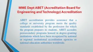 MME Dept ABET (Accreditation Board for Engineering and Technology) Accreditation