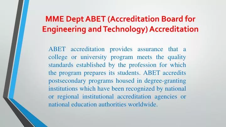mme dept abet accreditation board for engineering and technology accreditation