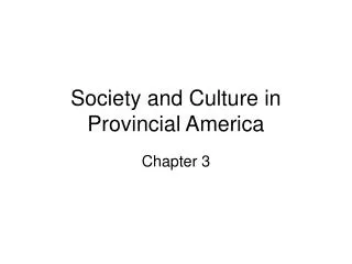 Society and Culture in Provincial America