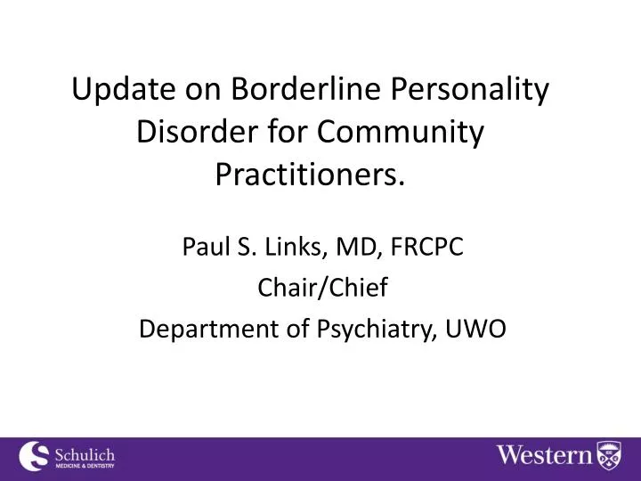 update on borderline personality disorder for community practitioners