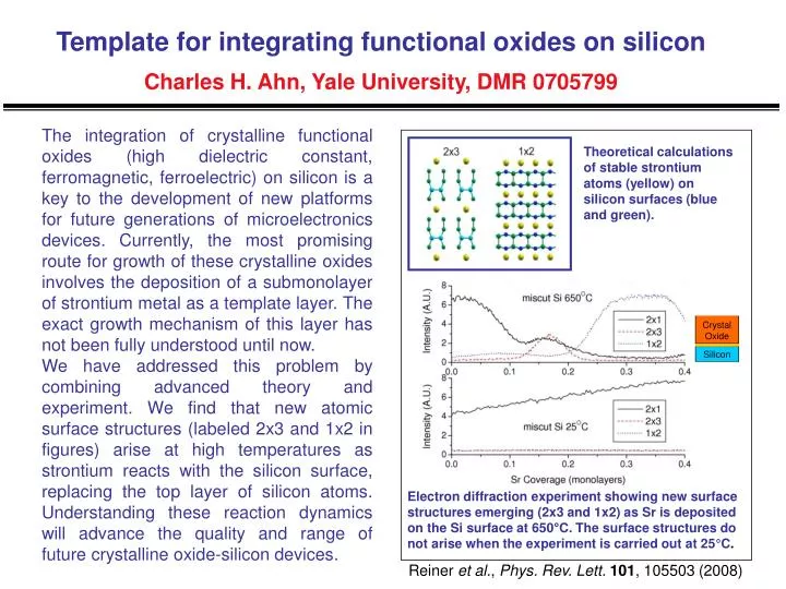 template for integrating functional oxides on silicon charles h ahn yale university dmr 0705799