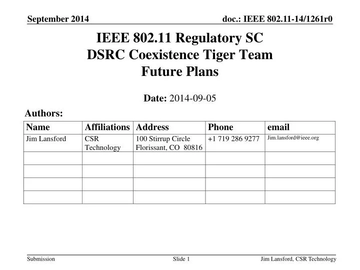 ieee 802 11 regulatory sc dsrc coexistence tiger team future plans