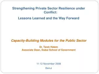 Strengthening Private Sector Resilience under Conflict: Lessons Learned and the Way Forward