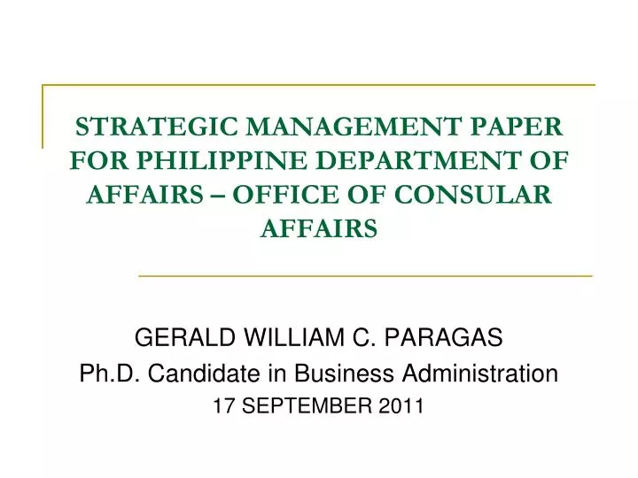 strategic management paper for philippine department of affairs office of consular affairs