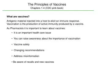 The Principles of Vaccines Chapters 1-4 (CDC pink book)