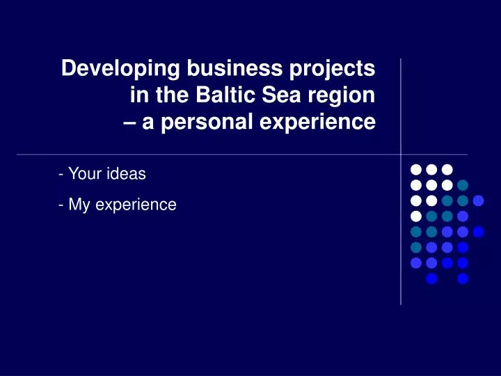 developing business projects in the baltic sea region a personal experience