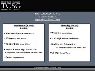 TCSG High School Initiatives ~ September 3, 2008