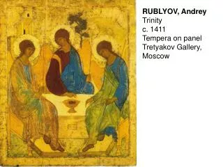 RUBLYOV, Andrey Trinity c. 1411 Tempera on panel Tretyakov Gallery, Moscow