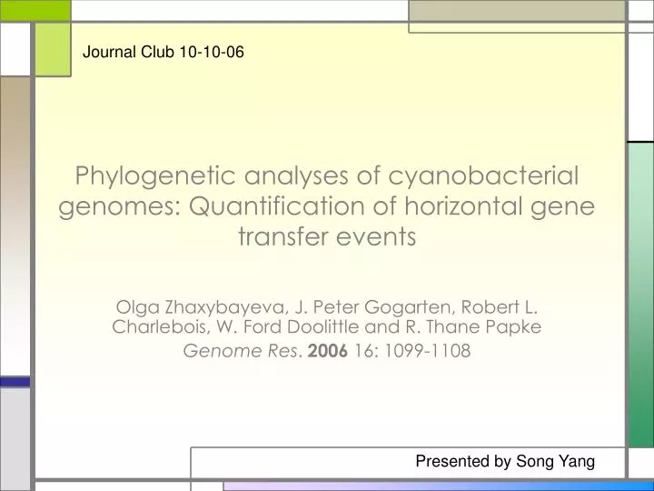 phylogenetic analyses of cyanobacterial genomes quantification of horizontal gene transfer events