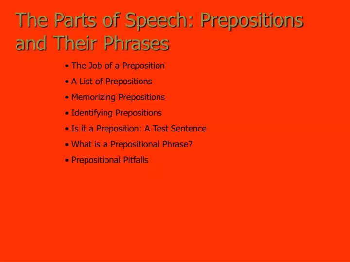 the parts of speech prepositions and their phrases