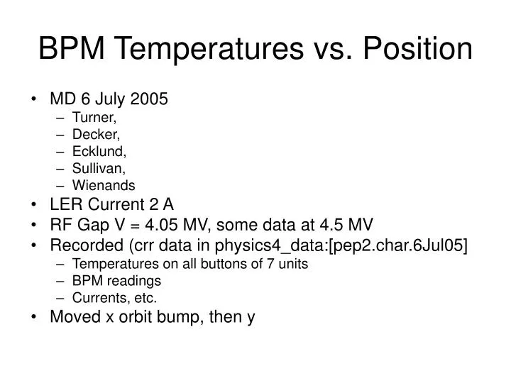bpm temperatures vs position
