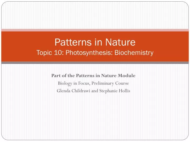 patterns in nature topic 10 photosynthesis biochemistry