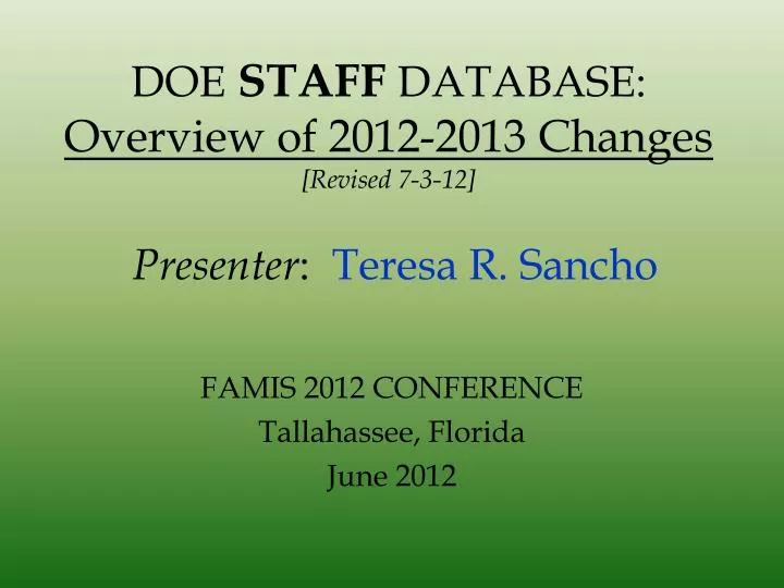 doe staff database overview of 2012 2013 changes revised 7 3 12