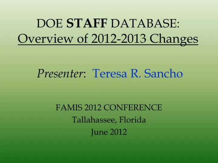 doe staff database overview of 2012 2013 changes