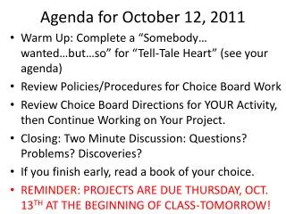 Agenda for October 12, 2011