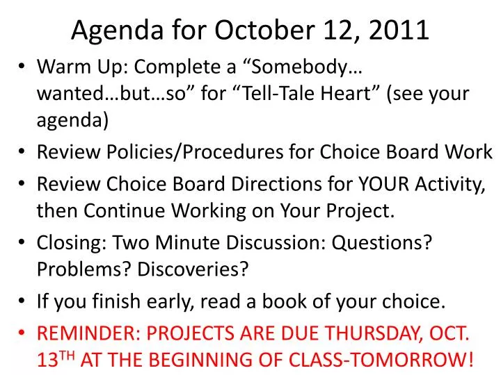 agenda for october 12 2011