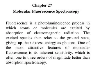 Chapter 27	 Molecular Fluorescence Spectroscopy