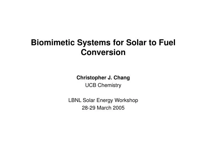 biomimetic systems for solar to fuel conversion