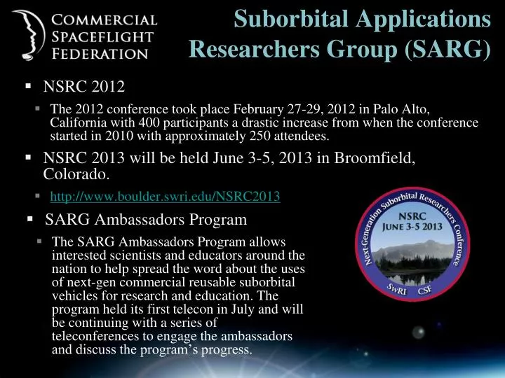 suborbital applications researchers group sarg