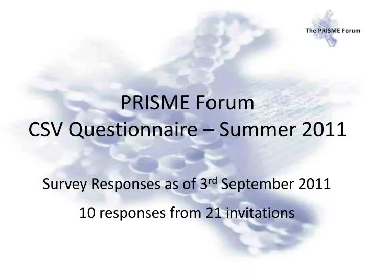 prisme forum csv questionnaire summer 2011