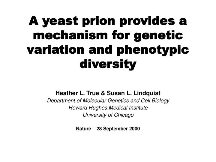 a yeast prion provides a mechanism for genetic variation and phenotypic diversity