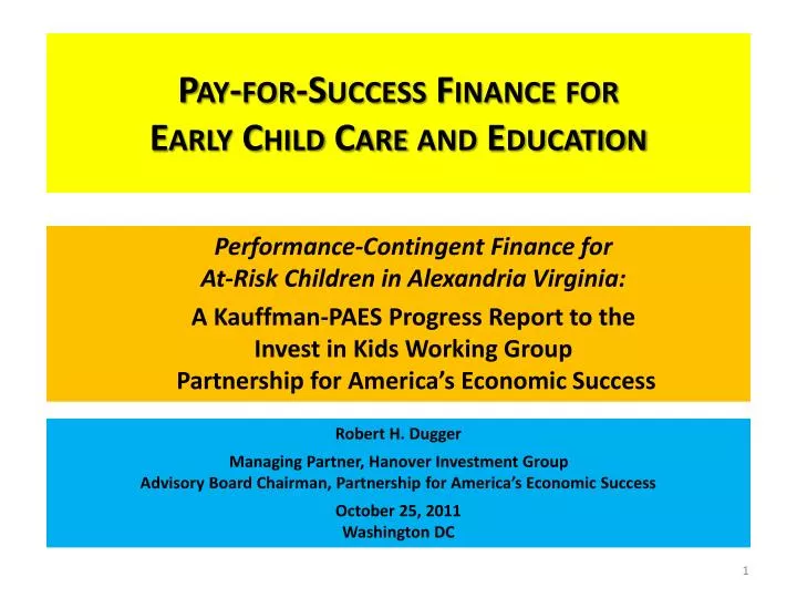 pay for success finance for early child care and education
