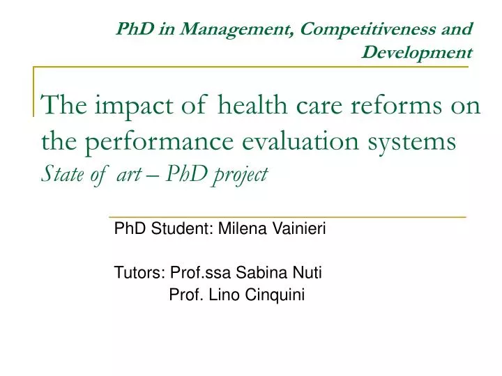 the impact of health care reforms on the performance evaluation systems state of art phd project