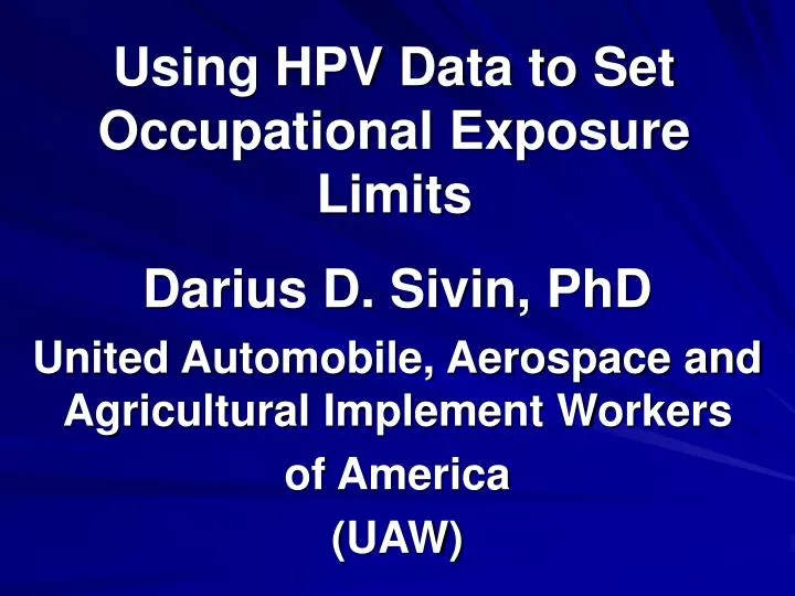 using hpv data to set occupational exposure limits