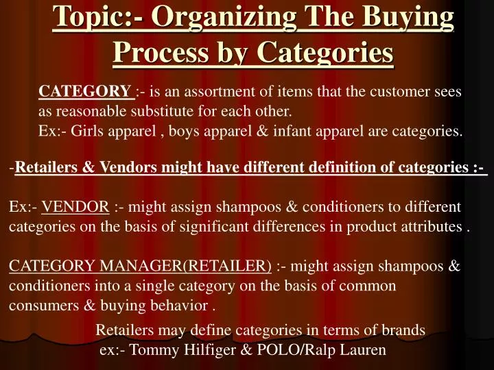 topic organizing the buying process by categories