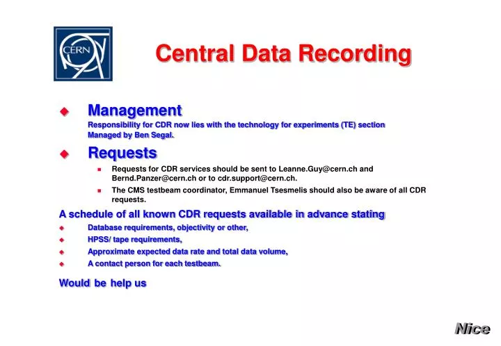 central data recording