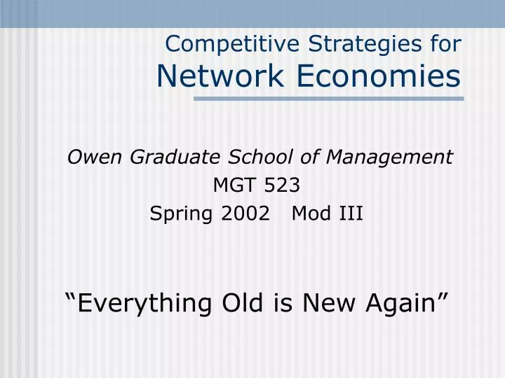 competitive strategies for network economies