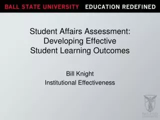 Student Affairs Assessment: Developing Effective Student Learning Outcomes