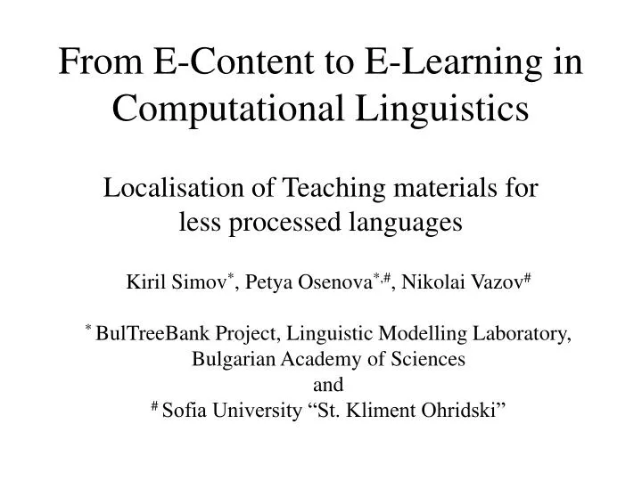 from e content to e learning in computational linguistics