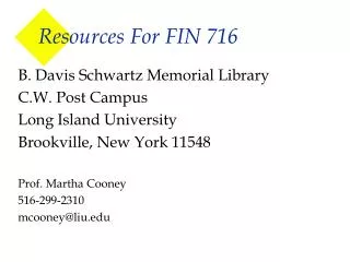 Resources For FIN 716