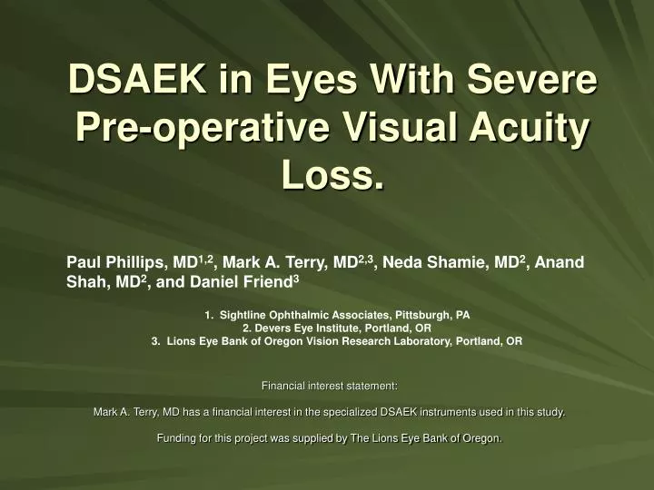 dsaek in eyes with severe pre operative visual acuity loss