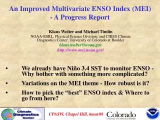 An Improved Multivariate ENSO Index (MEI) - A Progress Report